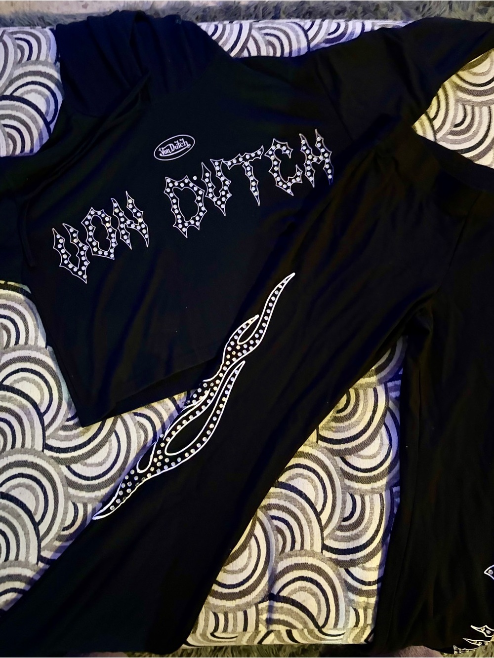 Von Dutch Black Fire Racer Layered Long Sleeve Graphic Set with Studded Logo
